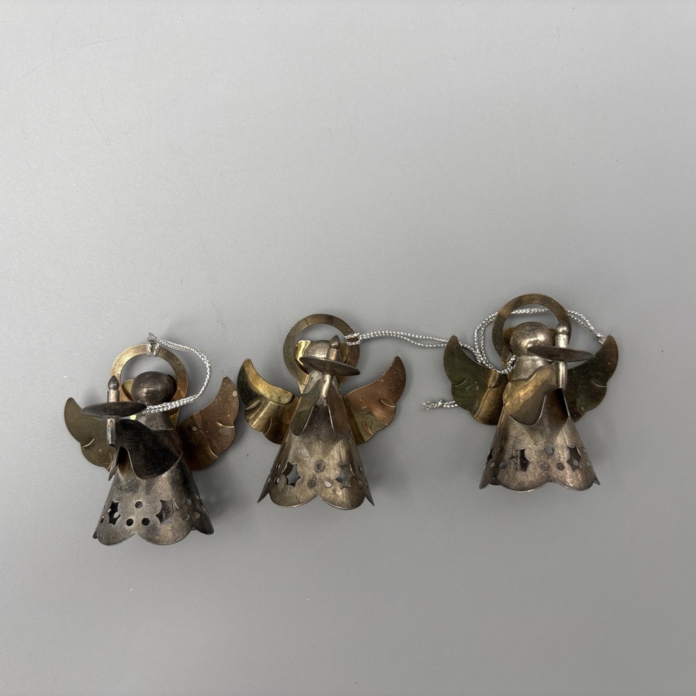Brass Angel 2" Christmas Ornament Figurines 1960s Vintage - Set of 3 - Picture 4 of 6
